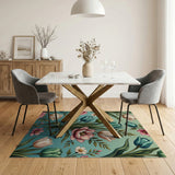Teal Tulip Floral Vintage Area Rug