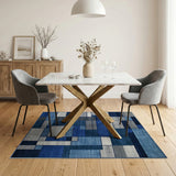 Blue Gray Geometric Block Area Rug