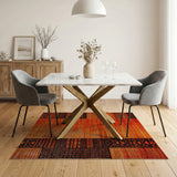ODIKA Washable Orange Tribal Geometric Area Rug, Non-Slip Low Pile Home Decor