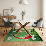 Emerald Green Koi Fish Area Rug with White Flowers