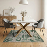 Green Green Leaf Geometric Area Rug