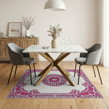 Pink Traditional Persian Ornate Pink Mandala Area Rug