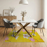 Sunny Yellow Floral Area Rug with Pink Blossoms