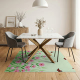 Pink Daisies and Monarch Butterflies Green Area Rug