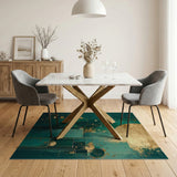 Golden Moon Teal Geometric Abstract Area Rug