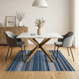 Navy Blue Striped Woven Area Rug