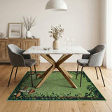 Whimsical Green Mushroom Forest Border Rug