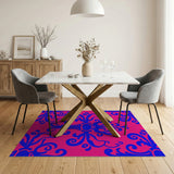 Vibrant Blue Damask on Hot Pink Area Rug