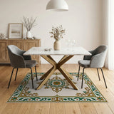 Ornate Floral Medallion Area Rug in Beige Green Gold