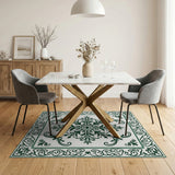 Green Ornate Green Floral Medallion Area Rug