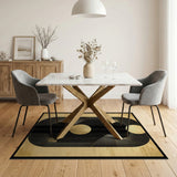ODIKA Washable Abstract Geometric Area Rug - Gold & Black Art Deco Low Pile Non-Slip Carpet