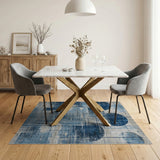 Distressed Navy Blue Abstract Area Rug