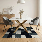 Geometric Modern Distressed Black White Geometric Area Rug