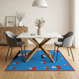 Whimsical Red Mushroom Area Rug on Blue