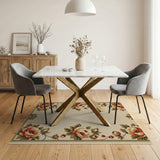 Vintage Peony Floral Border Area Rug - Cream