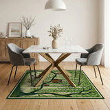 Washable Green Woodland Owl and Willow Tree Low Pile Area Rug