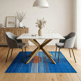 Blue Geometric Sun Striped Area Rug