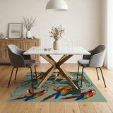 Vibrant Safari Leopard Impala Parrot Area Rug