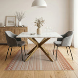 Terracotta Cream Striped Area Rug