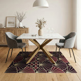 Art Deco Scallop Shell Area Rug in Maroon Gold