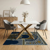Navy Blue Ornate Moroccan Arch Area Rug