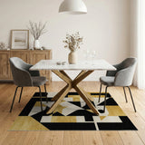 ODIKA Modern Geometric Abstract Washable Rug - Gold & Black Low Pile Area Rug