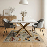 Whimsical Cream Area Rug with Butterflies Mushrooms