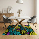 Vibrant Teal Yellow Monstera Leaf Berry Rug
