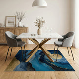 ODIKA Washable Abstract Navy Blue and Gold Marble Area Rug - Low Pile & Non-Slip