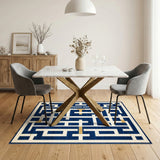 Geometric Modern Blue and Teal Blue Geometric Maze Area Rug