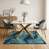 Teal Blue Abstract Sailboat Coastal Area Rug