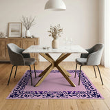 Elegant Pink Floral Vine Border Area Rug