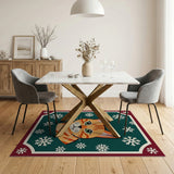 Festive Orange Tabby Cat Snowflakes Area Rug