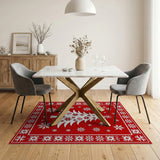 Festive Red Christmas Tree Snowflakes Area Rug