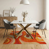 Orange Vibrant Orange Abstract Wave Area Rug