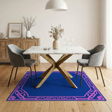 Navy Blue Area Rug with Pink Geometric Border