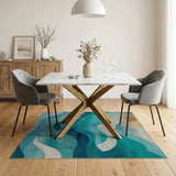 Blue and Teal Teal Blue Layered Wave Abstract Area Rug