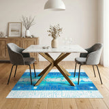 Blue Circuit Board Geometric Area Rug
