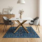Intricate Blue Teal Heritage Tribal Rug