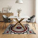 Red Mandala Geometric Area Rug on Ivory
