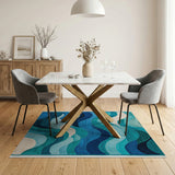Teal Blue Wave Coastal Area Rug