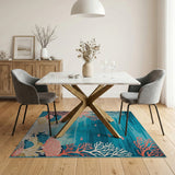 Teal Coral Reef Ocean Area Rug with Fish