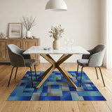 Geometric Modern Blue and Teal Blue Teal Geometric Abstract Area Rug
