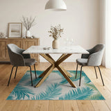 Blue and Teal Palm Leaf Coastal Area Rug