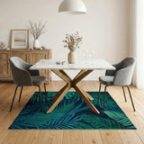 Navy Blue Tropical Palm Leaf Area Rug