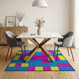 Vibrant Blue Pink Yellow Geometric Block Area Rug