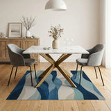 Coastal Blue Teal Wave Area Rug