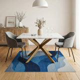 Geometric Modern Layered Blue Waves Geometric Area Rug