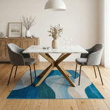 Serene Blue Teal Wave Coastal Area Rug