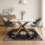 Purple Celestial Sun Moon Floral Area Rug